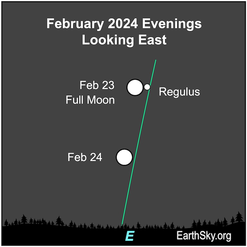 February 23 full moon rises in the east.