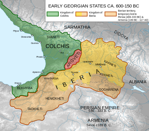 Map with 3 countries in green, red, and yellow.